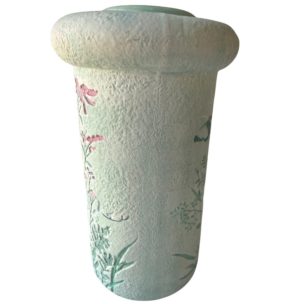 Signed 1980s Botanical Ceramic Vase & Candle Holder Cottagecore Mint Green - Picture 8 of 11